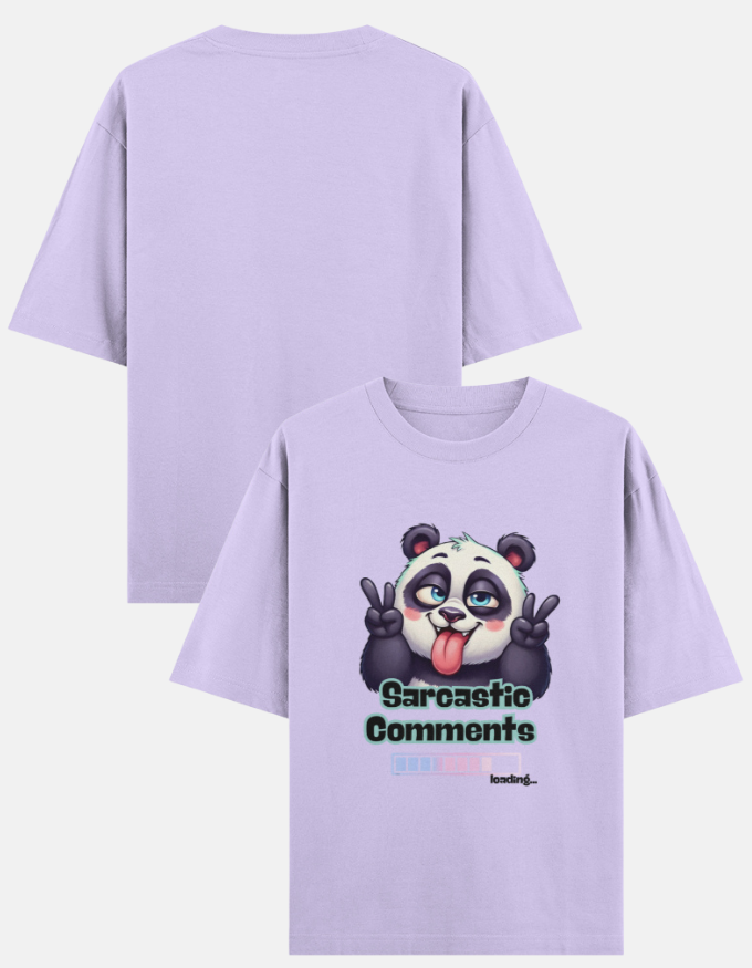 Sarcastic panda premium oversized t-shirt with peace sign and tongue out design for witty humor in lavender