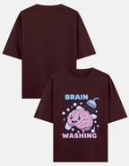 Brain washing premium oversized t-shirt with cute brain in shower design for mental health humor in maroon
