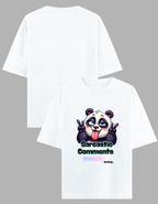 Sarcastic panda premium oversized t-shirt with peace sign and tongue out design for witty humor in white
