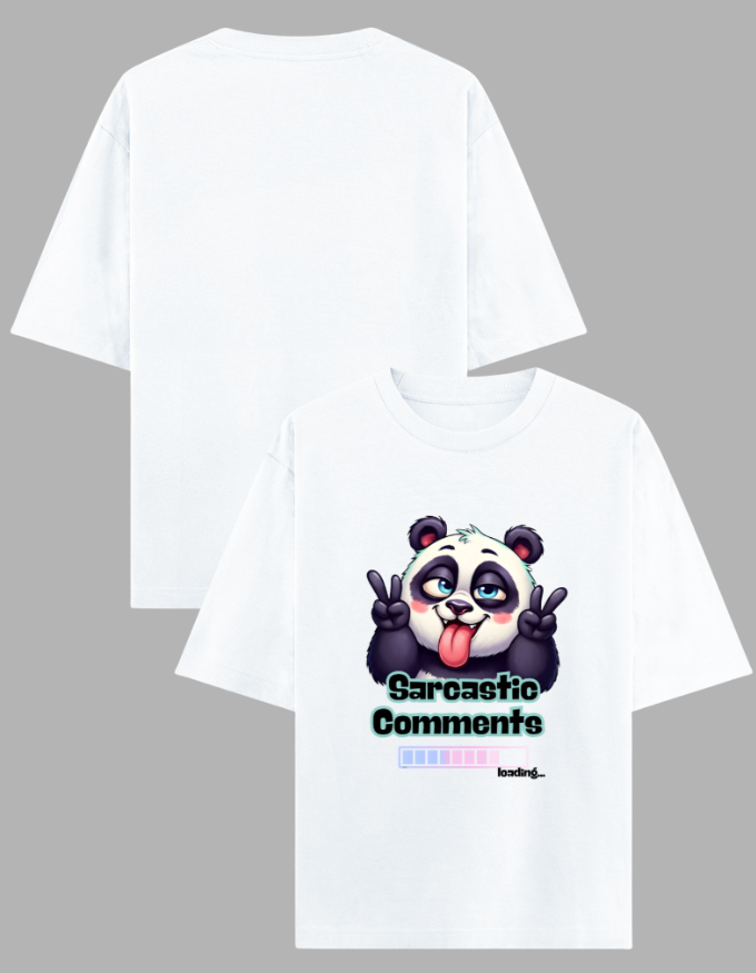 Sarcastic panda premium oversized t-shirt with peace sign and tongue out design for witty humor in white